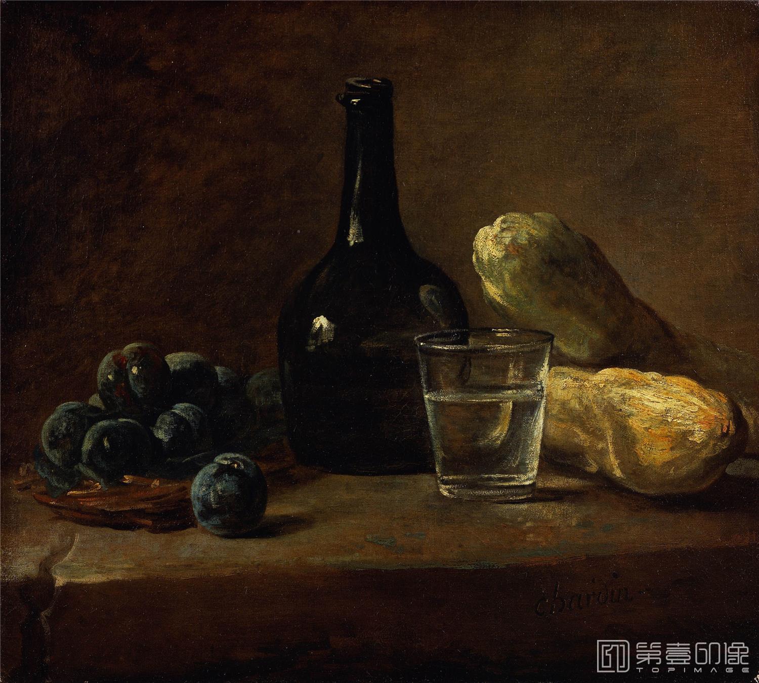油画-美国弗里克美术馆藏画-Jean-Baptiste-Siméon Chardin - Still Life with Plums, c.1730-121